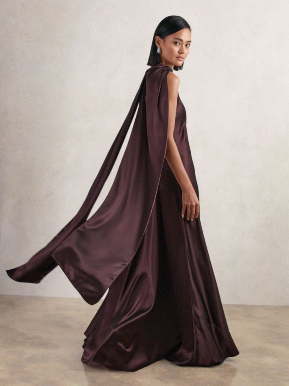 Never-Worn Reiss Satin Cape Maxi Dress in Burgundy Perfect for Fall Wedding - Picture 11 of 15